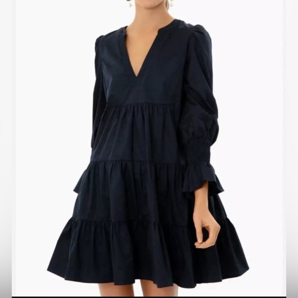 Pomander Place Tuckernuck Kenzo Crepe Elegant Black Tiered Mini Dress Women Sz M